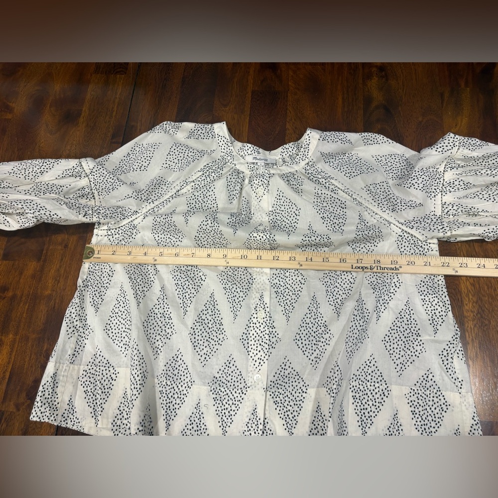 NWT! Madewell | Lighthouse Shirred Balloon-Sleeve Top in Geometric Print | S - Picture 6 of 7